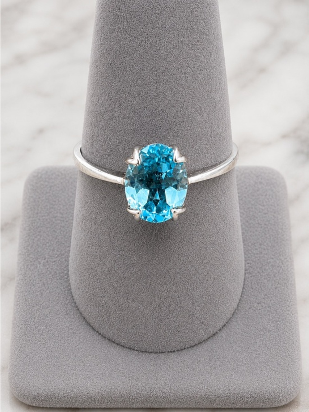 Blue Topaz 925 Silver Ring Size 7.75 Oval Faceted Prong Set Solitaire 7.75 #602
